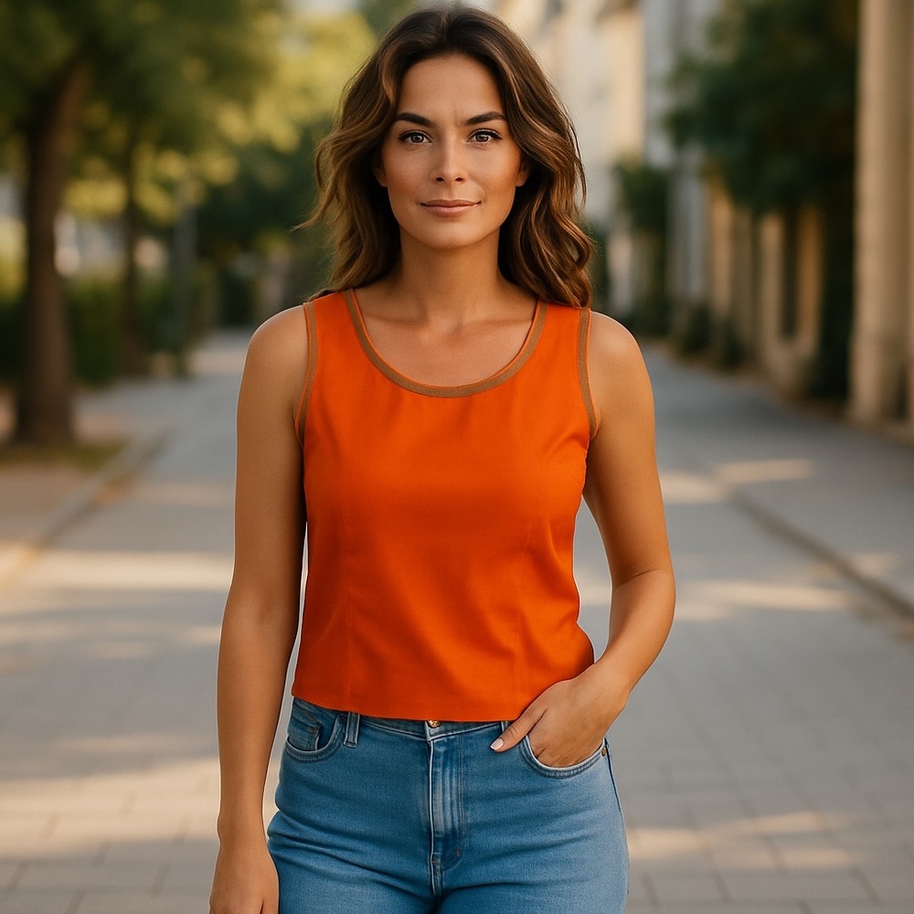 Perceptions Orange Fitted Sleeveless Tank Top